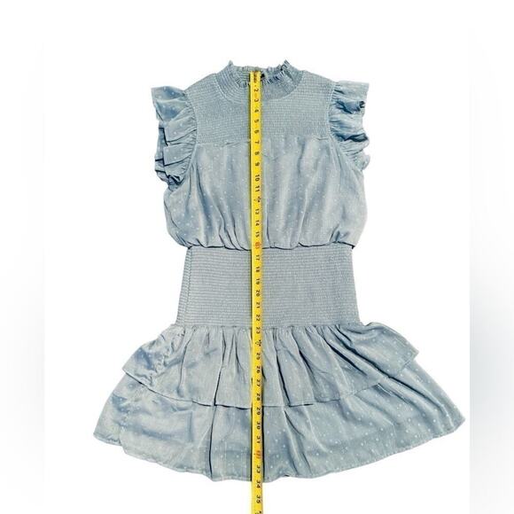 Aqua Ruffle Smocked Short Sleeve Mini Dress Blue Swiss Dot Womens size Large - Picture 7 of 15